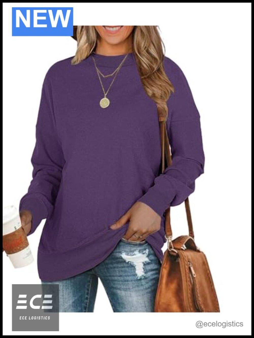 Oversized Crewneck Sweatshirt Long Sleeve Tunic Top for Leggings
